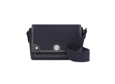 Burberry Cotton Linen Canvasleather Note Crossbody Bag "Navy"