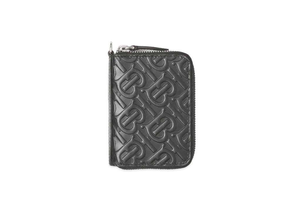Burberry Embossed Monogram Leather Card Case Lanyard "Black"