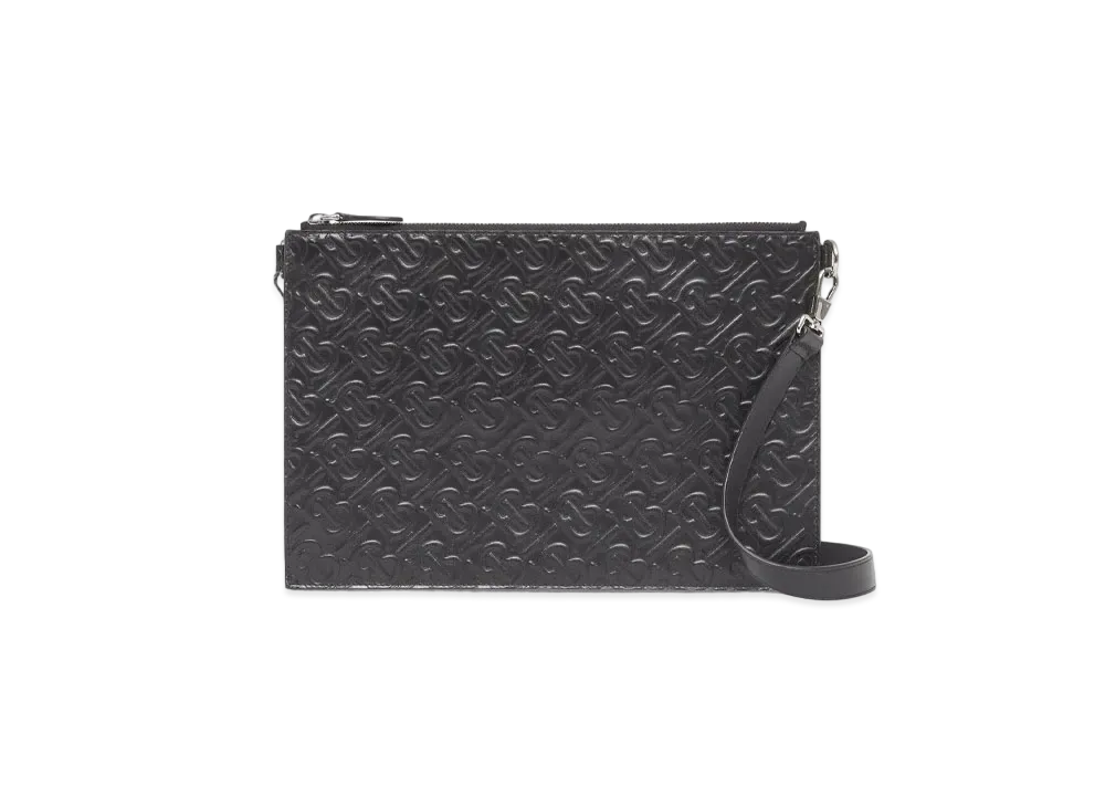 Burberry Embossed Monogram Leather Zip Pouch "Black"
