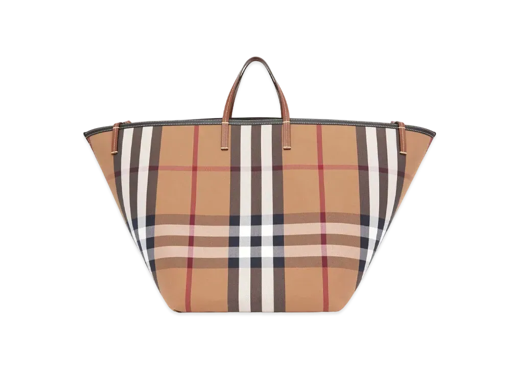 バーバリー エクストララージ チェックコットン ビーチトート "バーチブラウン" P80368031