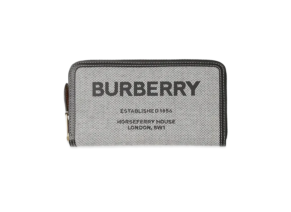 Burberry Horseferry Print Canvas and Leather Ziparound Wallet "Black/Tan"
