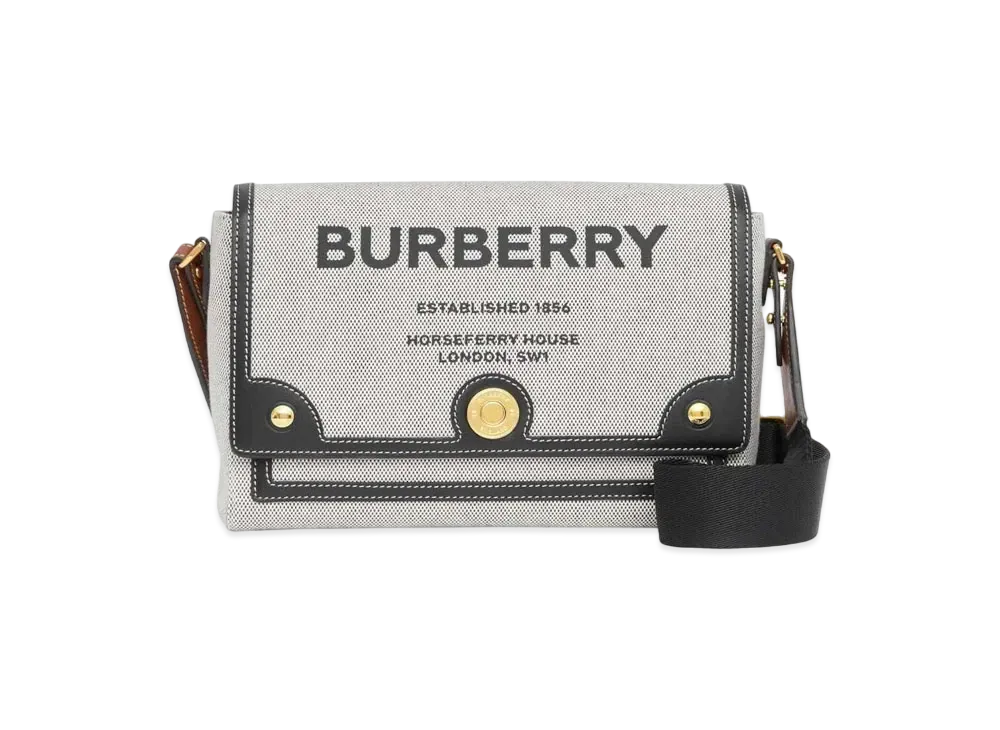 Burberry Horseferry Print Canvas Note Crossbody Bag "Black/Tan"