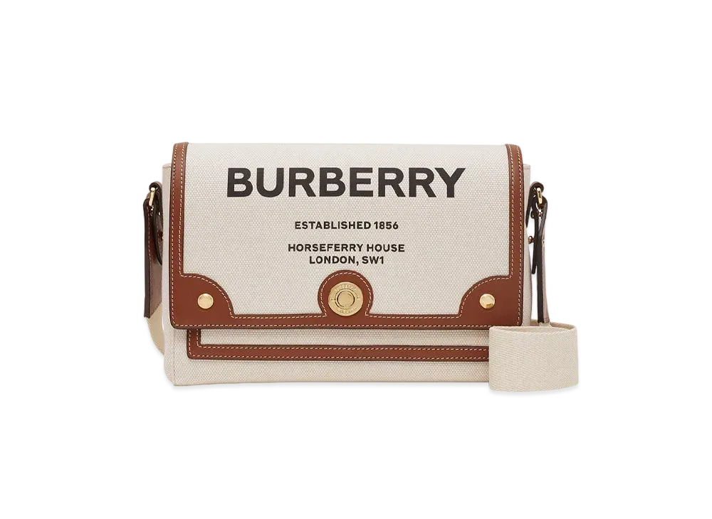 Burberry Horseferry Print Canvas Note Crossbody Bag "Natural/Tan"