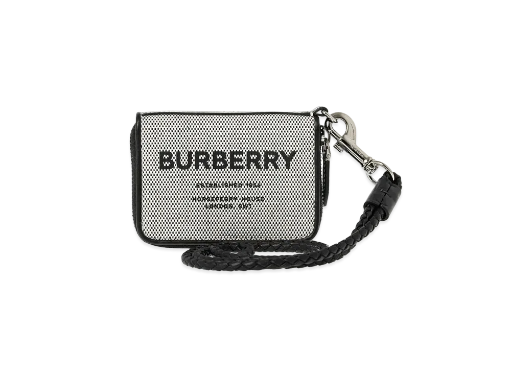 Burberry Horseferry Print Cotton Canvas Card Case Lanyard "Black"