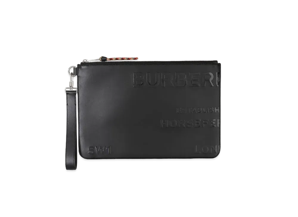 Burberry Horseferry Print Leather Zip Pouch "Black"