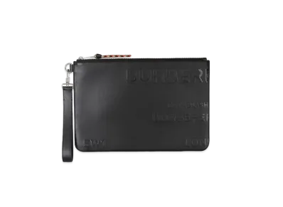 Burberry Horseferry Print Leather Zip Pouch "Black"