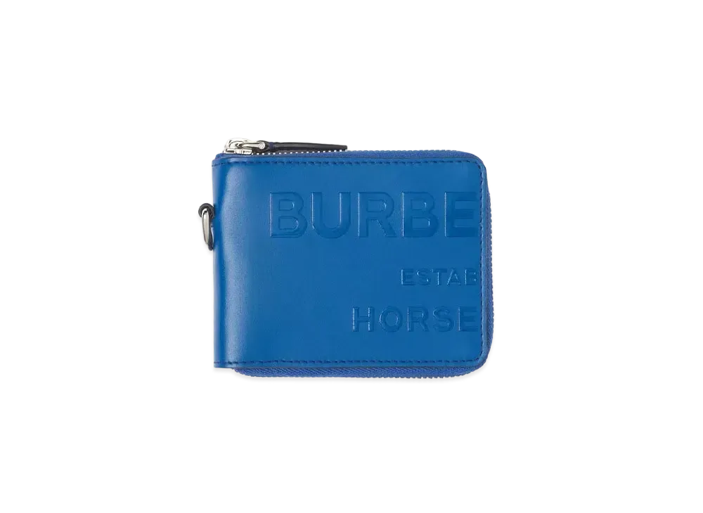 Burberry Horseferry Print Leather Ziparound Wallet Lanyard "Midnight Navy"