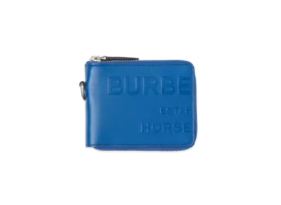 Burberry Horseferry Print Leather Ziparound Wallet Lanyard "Midnight Navy"