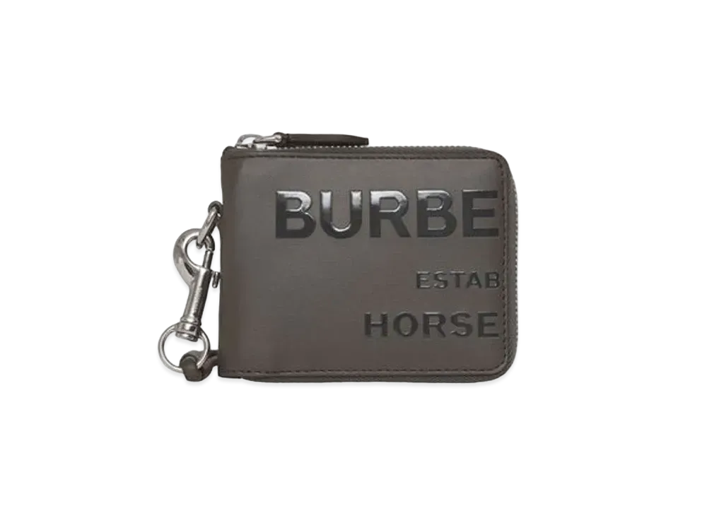 Burberry Horseferry Print Leather Ziparound Wallet Lanyard "Sepia Grey"