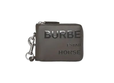 Burberry Horseferry Print Leather Ziparound Wallet Lanyard "Sepia Grey"