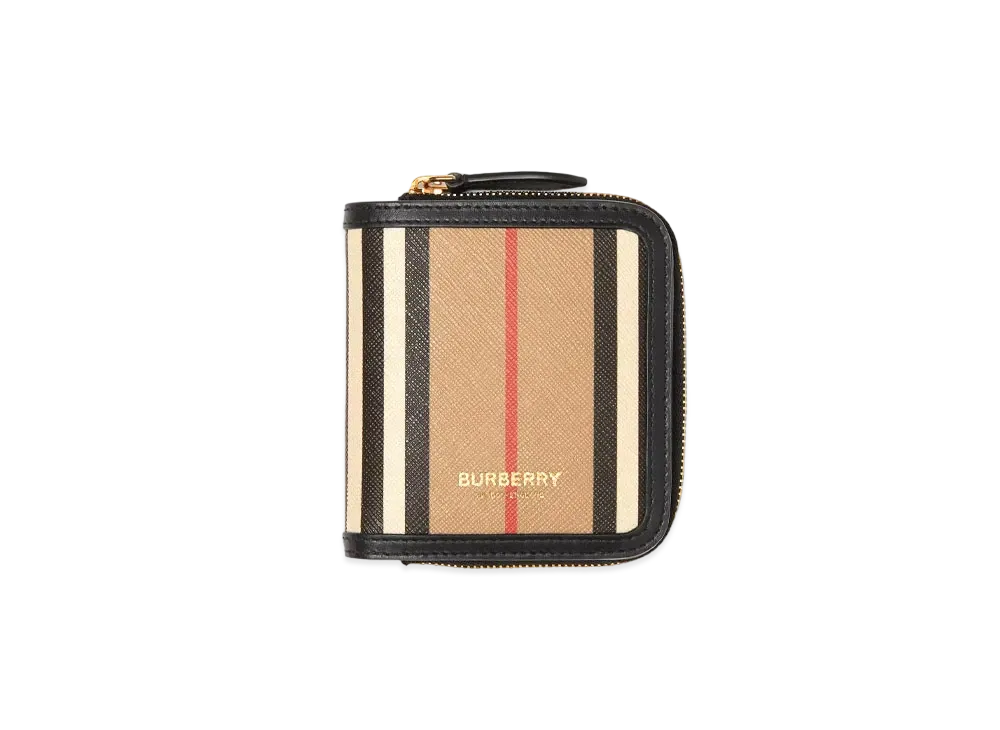 Burberry Icon Stripe E-canvas and Leather Folding Wallet "Archive Beige"