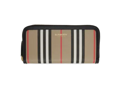 Burberry Icon Stripe E-canvas and Leather Ziparound Wallet "Archive Beige"