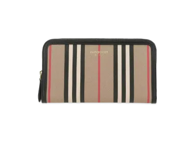 Burberry Icon Stripe E-canvas and Leather Ziparound Wallet "Archive Beige"