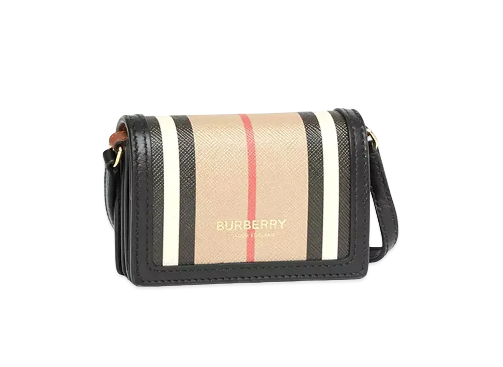 Burberry Icon Stripe E-canvas Card Case with Detachable Strap "Archive Beige"