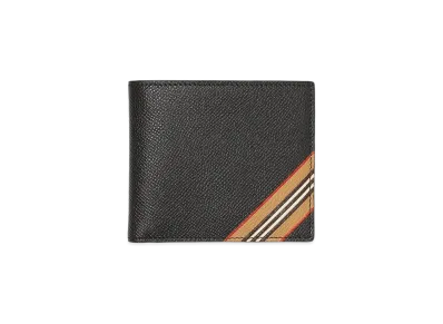 Burberry Icon Stripe Leather International Bifold Coin Wallet "Black"
