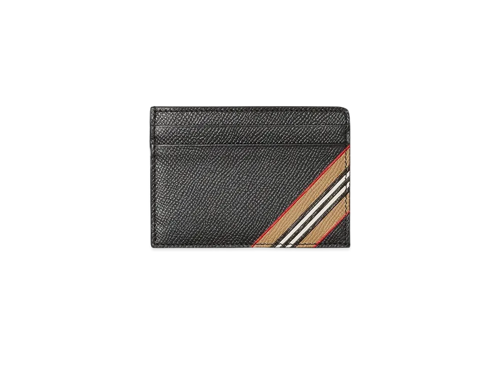Burberry Icon Stripe Print Grainy Leather Card Case "Black"