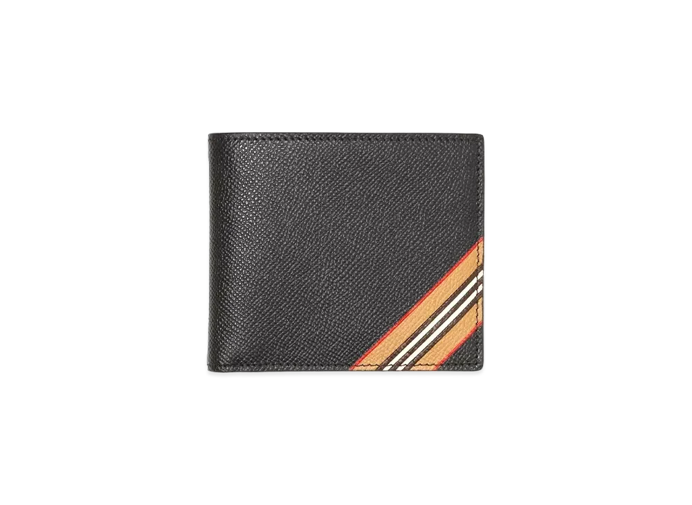 Burberry Icon Stripe Print Leather International Bifold Wallet "Black"
