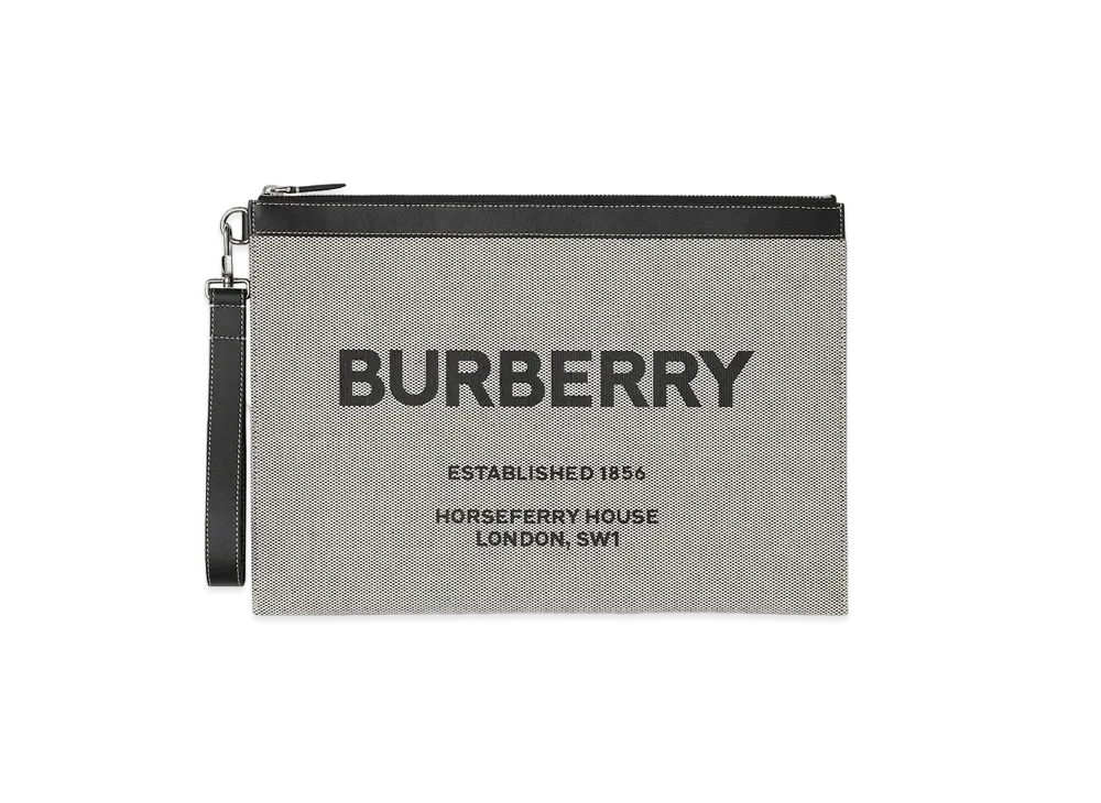 Burberry Large Horseferry Print Canvas and Leather Zip Pouch "Black"