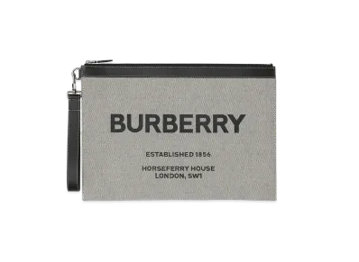 Burberry Large Horseferry Print Canvas and Leather Zip Pouch "Black"