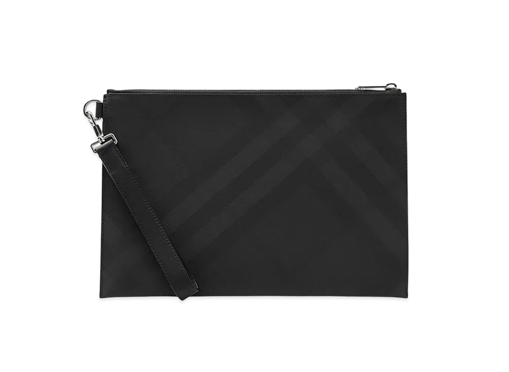 Burberry London Check and Leather Zip Pouch "Dark Charcoal"