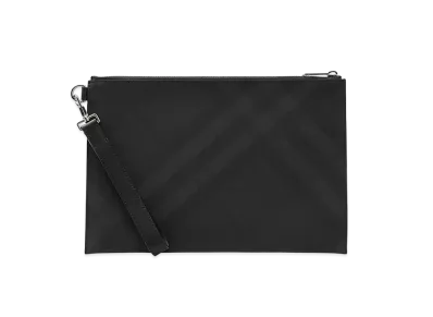 Burberry London Check and Leather Zip Pouch "Dark Charcoal"