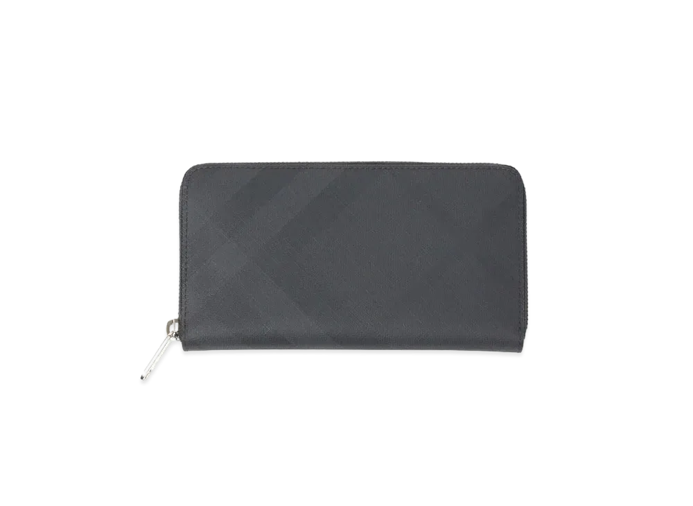 バーバリー ロンドンチェック&レザー ラウンドジップウォレット "ダークチャコール" P80144801