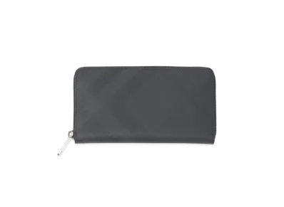Burberry London Check and Leather Ziparound Wallet "Dark Charcoal"