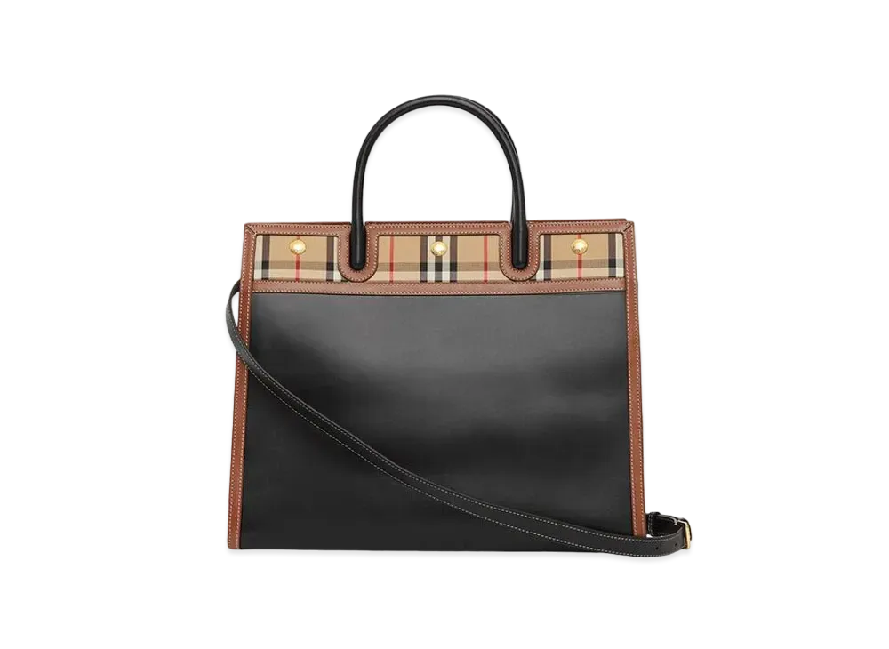 Burberry Medium Leathervintage Check Two Handle Title Bag "Black"