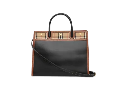Burberry Medium Leathervintage Check Two Handle Title Bag "Black"