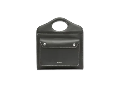 Burberry Medium Topstitched Leather Pocket Tote "Black"