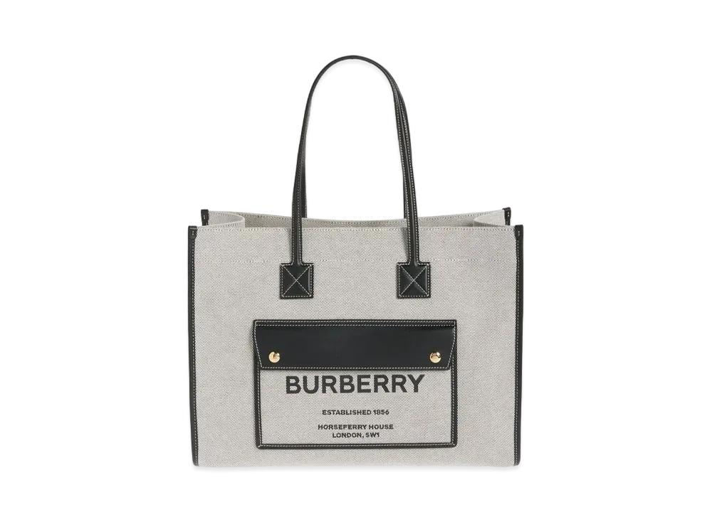Burberry Medium Two Tone Canvasleather Freya Tote "Black"