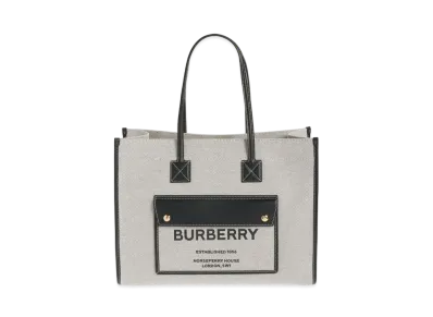 Burberry Medium Two Tone Canvasleather Freya Tote "Black"