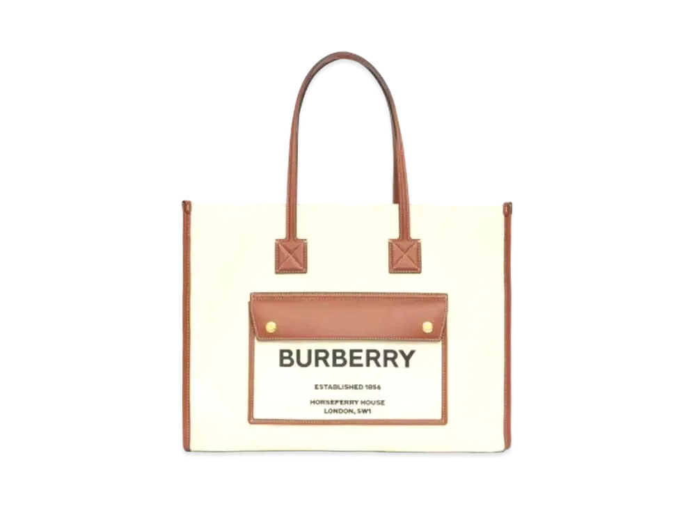 バーバリー ミディアム ツートン キャンバス&レザー フレヤトート "ナチュラル/タン" P80441291