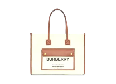 Burberry Medium Two Tone Canvasleather Freya Tote "Natural/Tan"