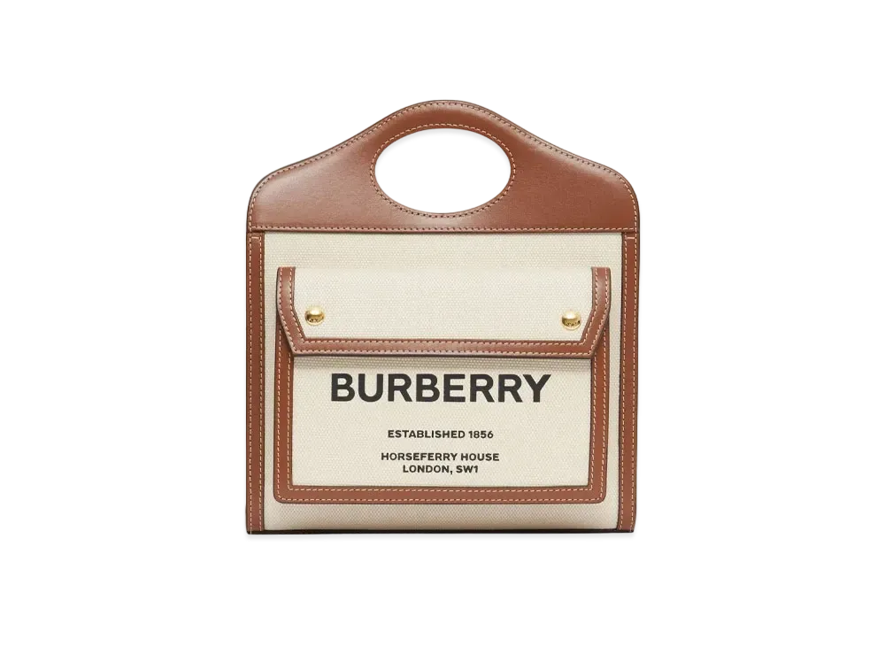 Burberry Medium Two Tone Canvasleather Pocket Bag "Natural/Malt Brown"