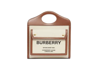 Burberry Medium Two Tone Canvasleather Pocket Bag "Natural/Malt Brown"