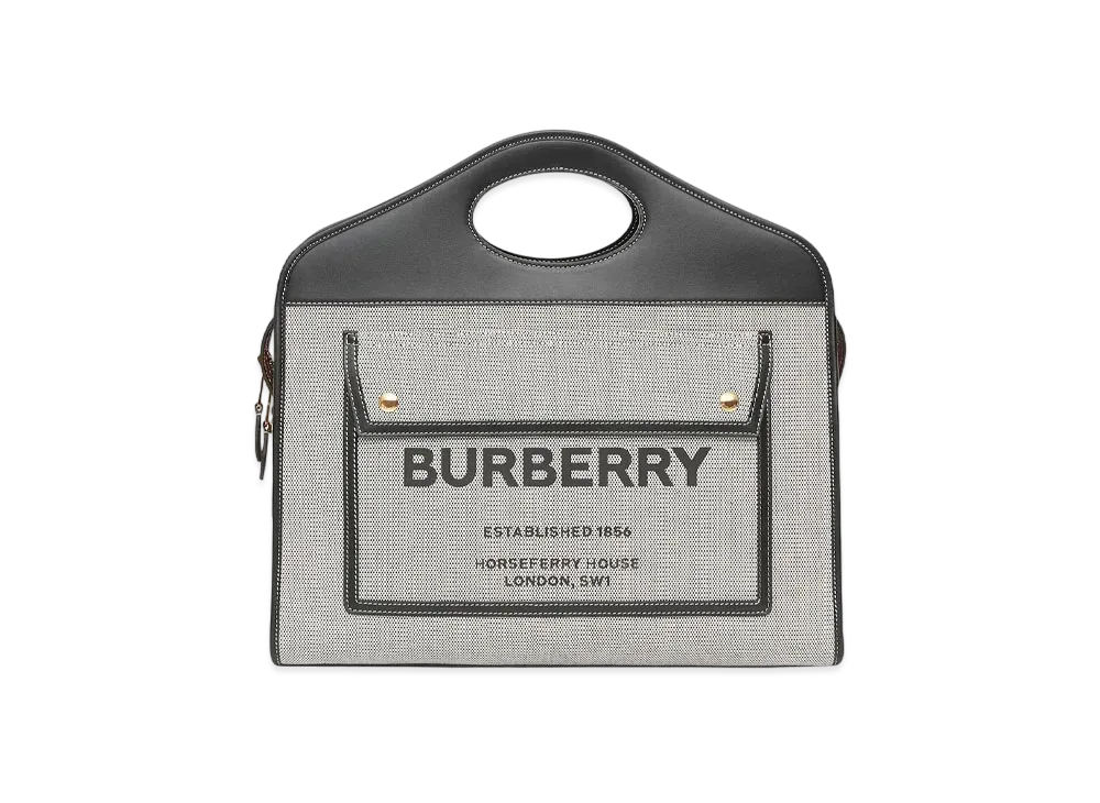 Burberry Medium Two Tone Canvasleather Pocket Tote "Black"