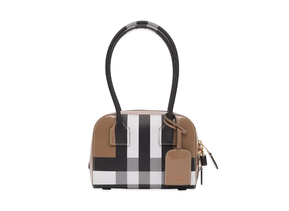 Burberry Mini Check Leather Half Cube Bag "Camel"