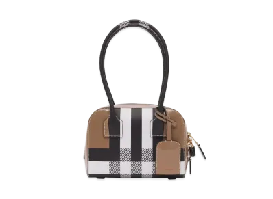 Burberry Mini Check Leather Half Cube Bag "Camel"