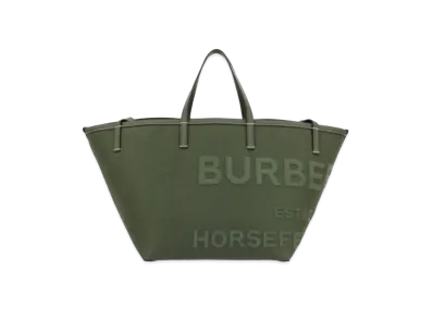 Burberry Mini Horseferry Linen Cotton Canvas Beach Tote "Dark Fern Green"