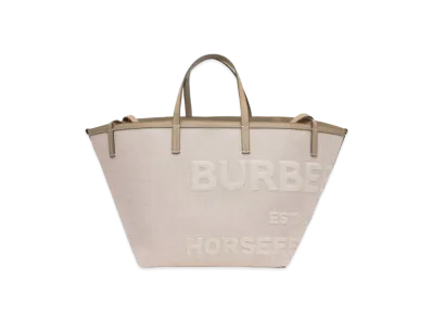 Burberry Mini Horseferry Linen Cotton Canvas Beach Tote "Ecru"