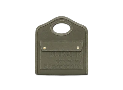 Burberry Mini Horseferry Linen Cotton Canvas Pocket Bag "Dark Fern Green"