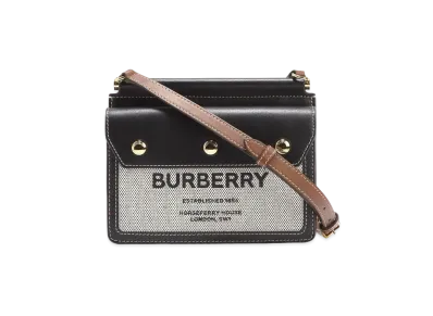 Burberry Mini Horseferry Print Title Bag With Pocket Detail "Black/Tan"