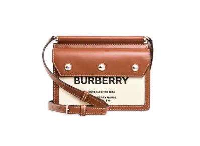 Burberry Mini Horseferry Print Title Bag With Pocket Detail "Natural/Malt Brown"