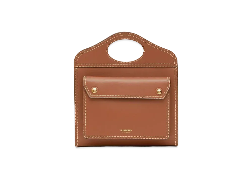 Burberry Mini Topstitched Leather Pocket Bag "Malt Brown"