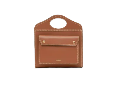 Burberry Mini Topstitched Leather Pocket Bag "Malt Brown"