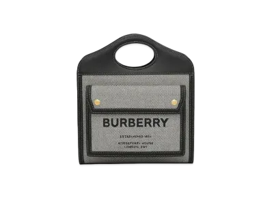 Burberry Mini Tri Tone Cotton Canvasleather Pocket Bag "Black/Tan"