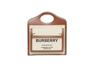 Burberry Mini Two Tone Canvasleather Pocket Bag "Natural/Malt Brown"