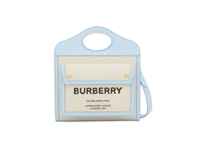 Burberry Mini Two Tone Canvasleather Pocket Bag "Natural/Pale Blue"