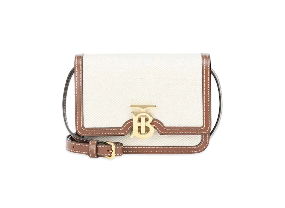 Burberry Mini Two Tone Canvasleather TB Bag "Natural/Malt Brown"